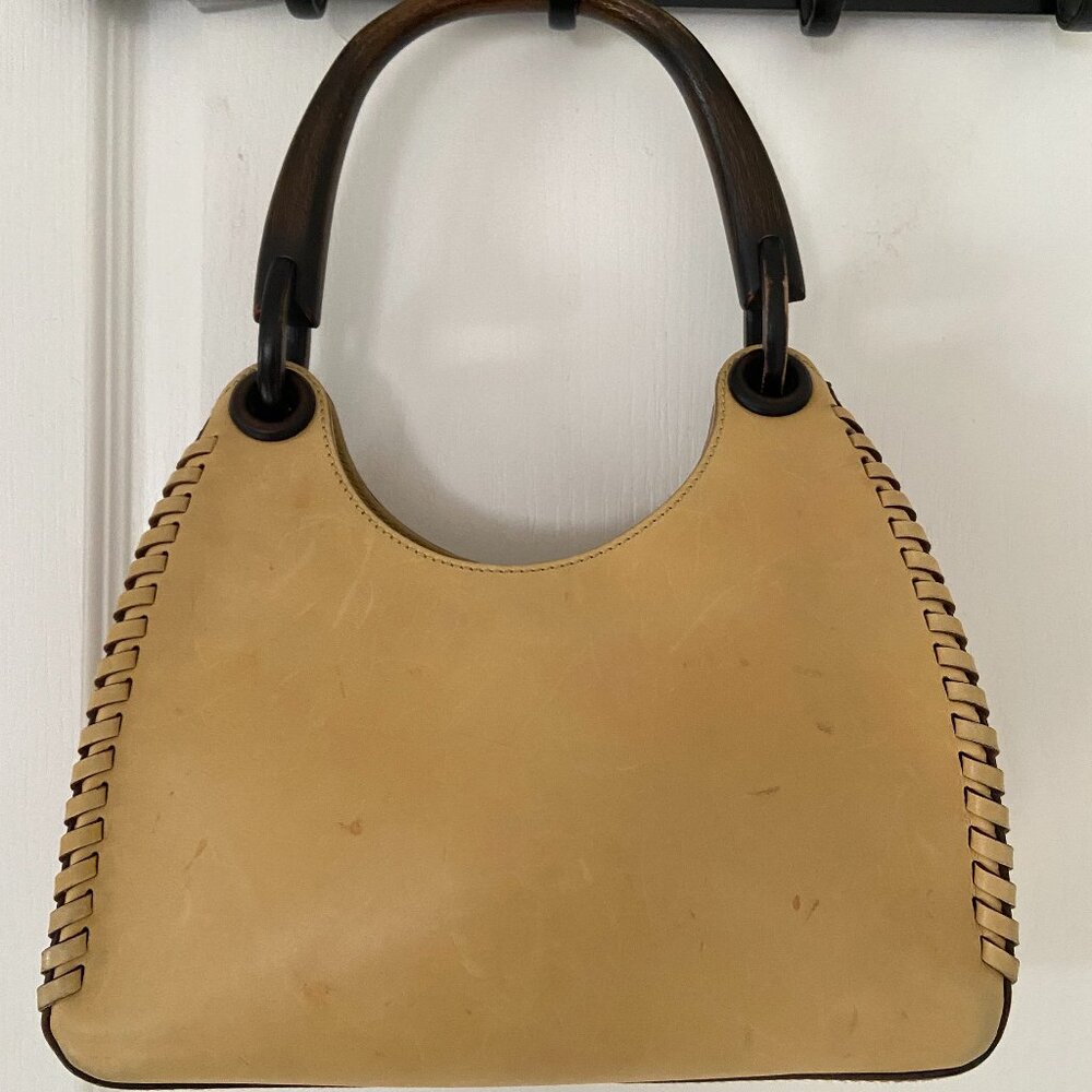 Gucci wood handled, whip stitched, leather handbag